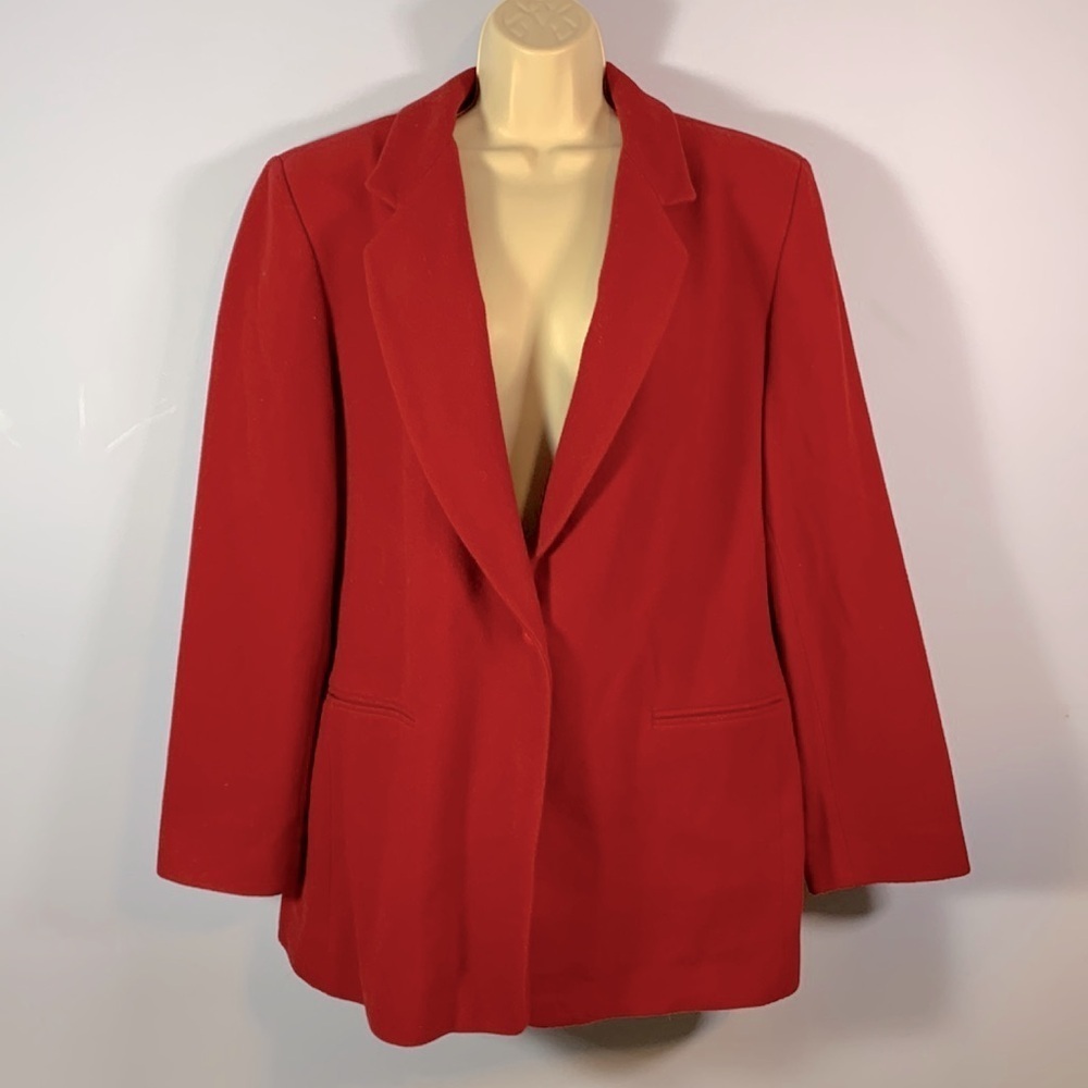 Harvé Bernard wool cashmere holiday red one button classic blazer jacket size 16